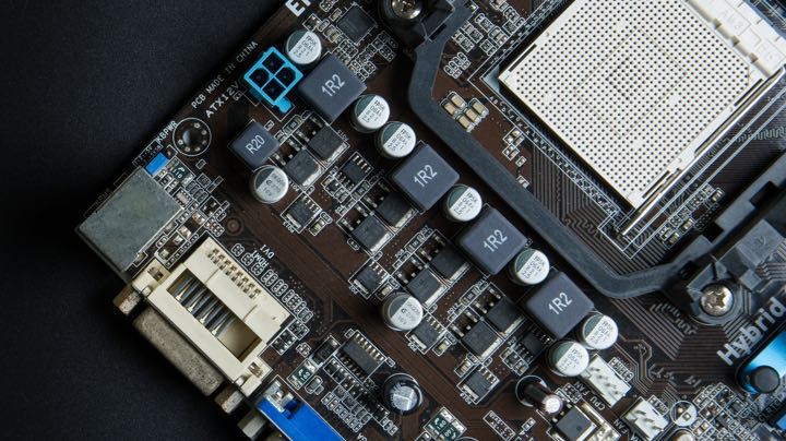 Close-up of a microelectronics motherboard that requires ultrapure water for manufacturing.