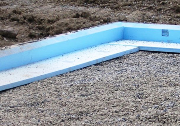 Cutaway image of DuPont™ Brand Styrofoam™ installed below foundation layers
