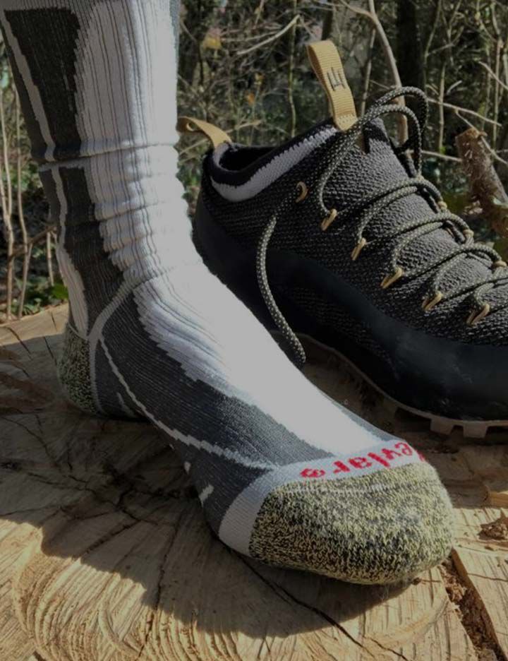 A pair of socks made by Rywan and Estex that features Kevlar®