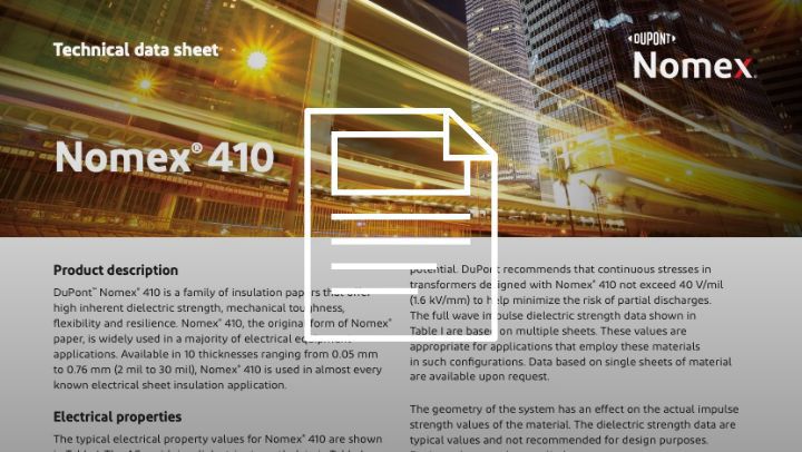Page from "Nomex® 410 tech data sheet" document