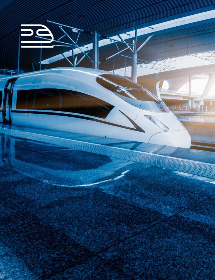 A monorail stopped at a station