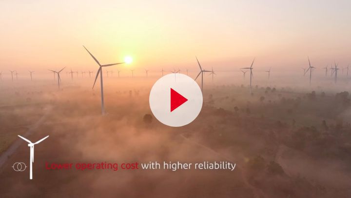 Image of turbines at sunset from "Wind Turbine Step Up Transformers" video