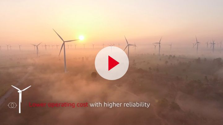 Image of turbines at sunset from "Wind Turbine Step Up Transformers" video