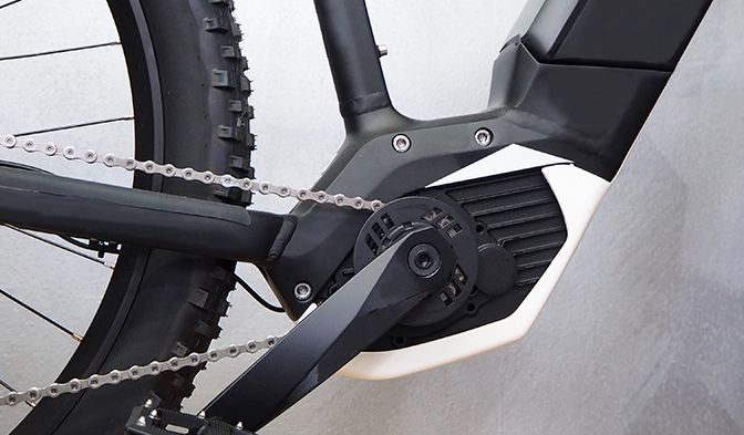 Electric bicycle, or eBike. Details of  motor and pedal.