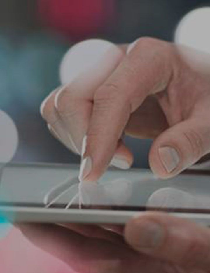 Finger tapping on a hand-held tablet to reflect electronic plastic component solutions from DuPont