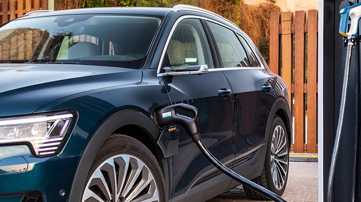 Open charging port on an Audi e-tron® electric vehicle