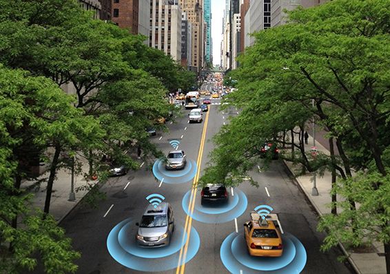 Autonomous vehicles on a city street