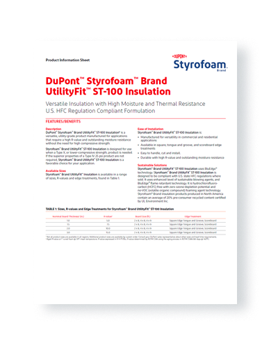 Find Styrofoam™ Brand ST-100 product information sheets