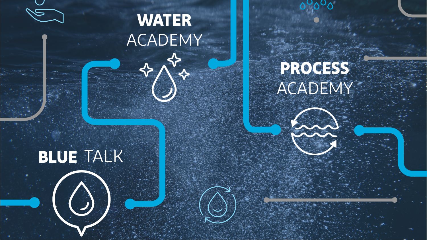 杜邦水解决方案水学院和过程学院的标志，后面有一个必威备用网址分子的插图