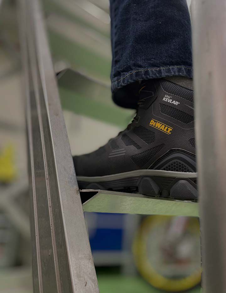 Work shoes from DeWalt that utilize the industrial-strength durability of Kevlar®
