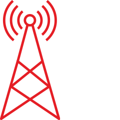 Red 5G telecom antenna icon