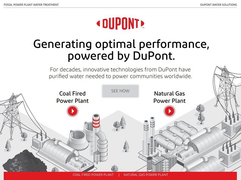 Interactive PDF cover with illustrations of a coal-fired and natural-gas-powered power generation plants 