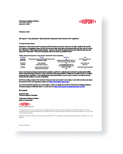 Styrofoam™ Brand XPS Compliance Letter